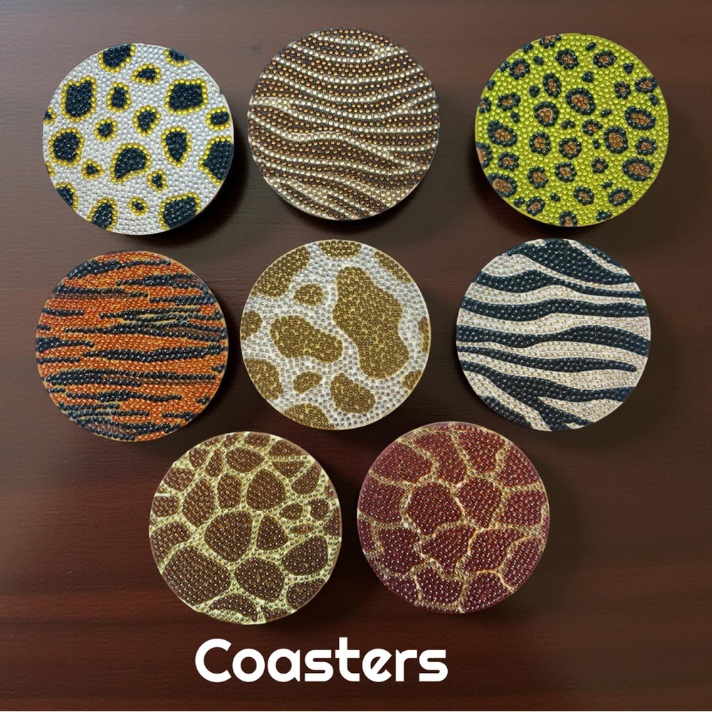 Hand Crafted Diamond Art Animal Print Coasters Set